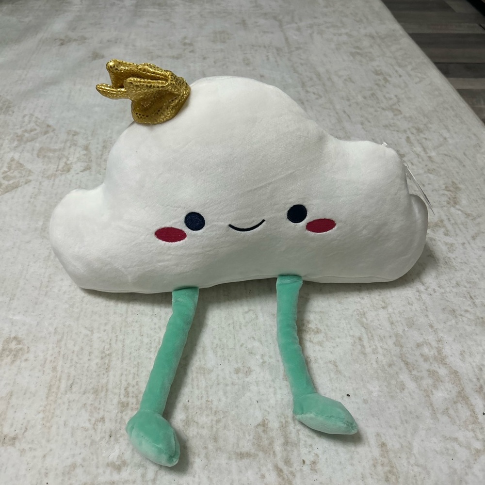 Cloud Plush Pillow with Gold Crown and Mint Legs